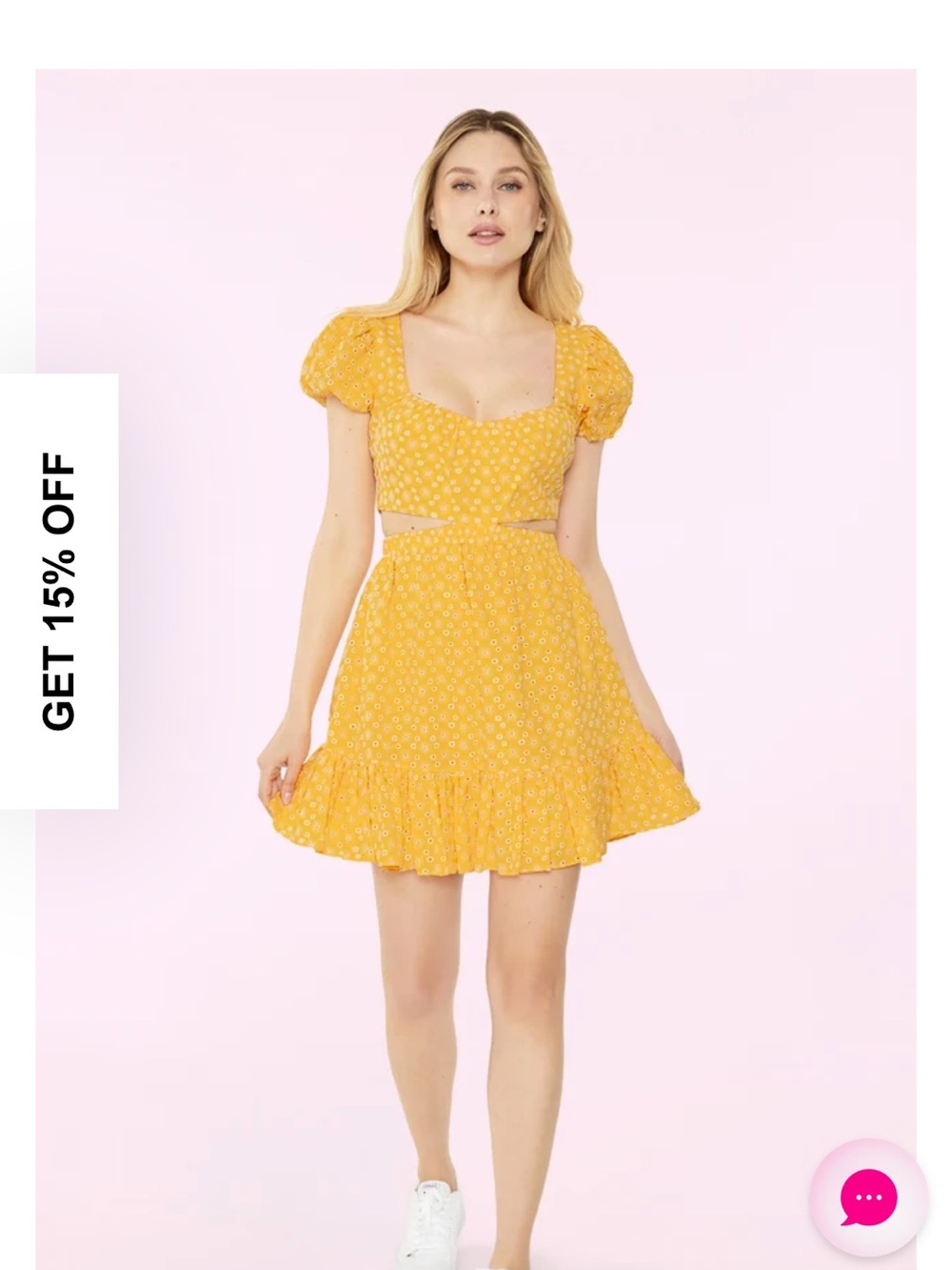 Likely Yellow Floral Puff-Sleeve Cutout Mini Dress